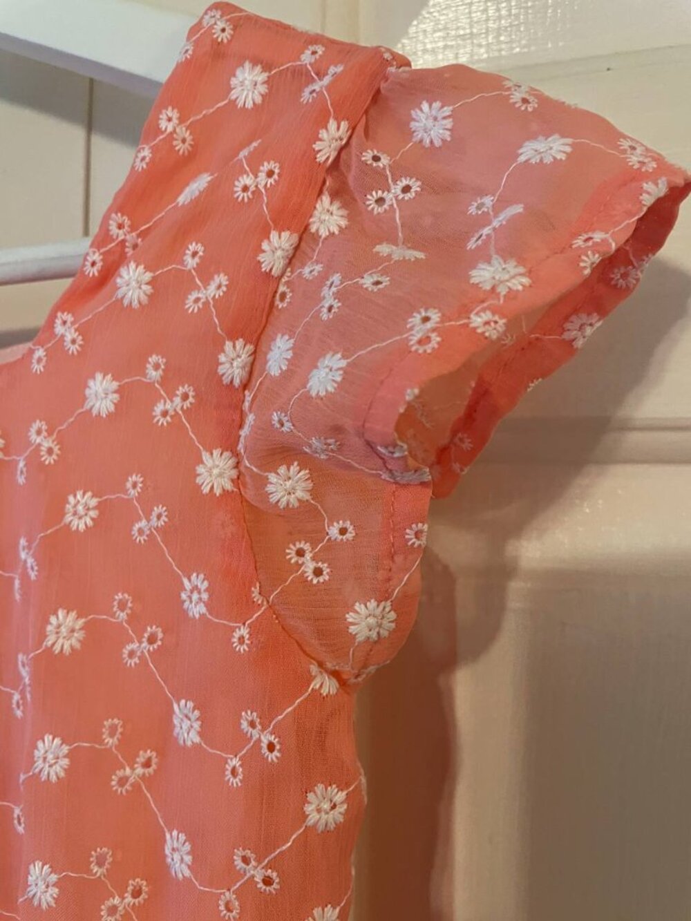 Sweet Peach eyelet Babydoll Dress - Cottagecore Floral Embroidery Girls Size 10 - Picture 4 of 8
